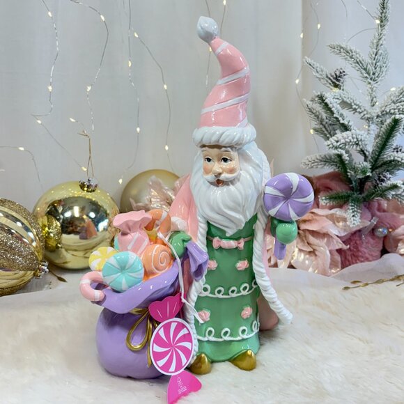 Christmas Pastel Pink Santa Claus Figure Macaron Candy Bag Peppermint Square - Picture 5 of 10